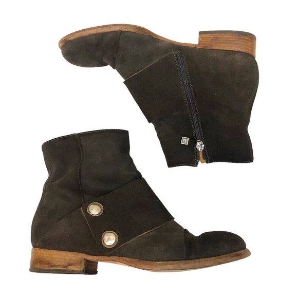 Alberto Fermani Brown Leather Suede Side zip Ankle Boot Retro Rustic Western 37 - Picture 2 of 7